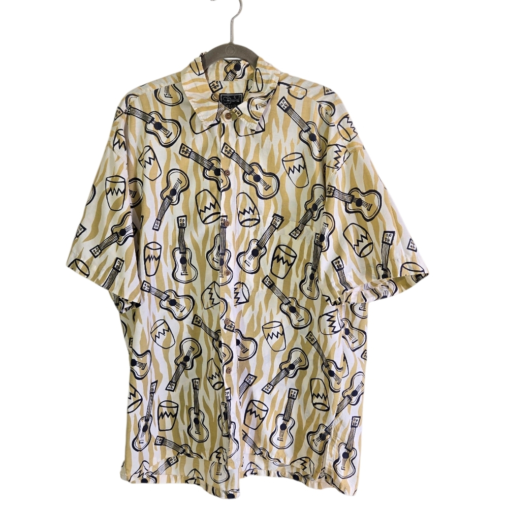 UKULELE Clothing Co. Guitar Print Men's Shirt - Cream Color Size XL Plus